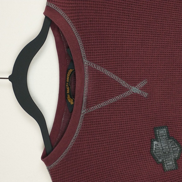 Harley Davidson Thermal Shirt Womens XL Red Burgundy Wing Patch Long Sleeve - Picture 3 of 7